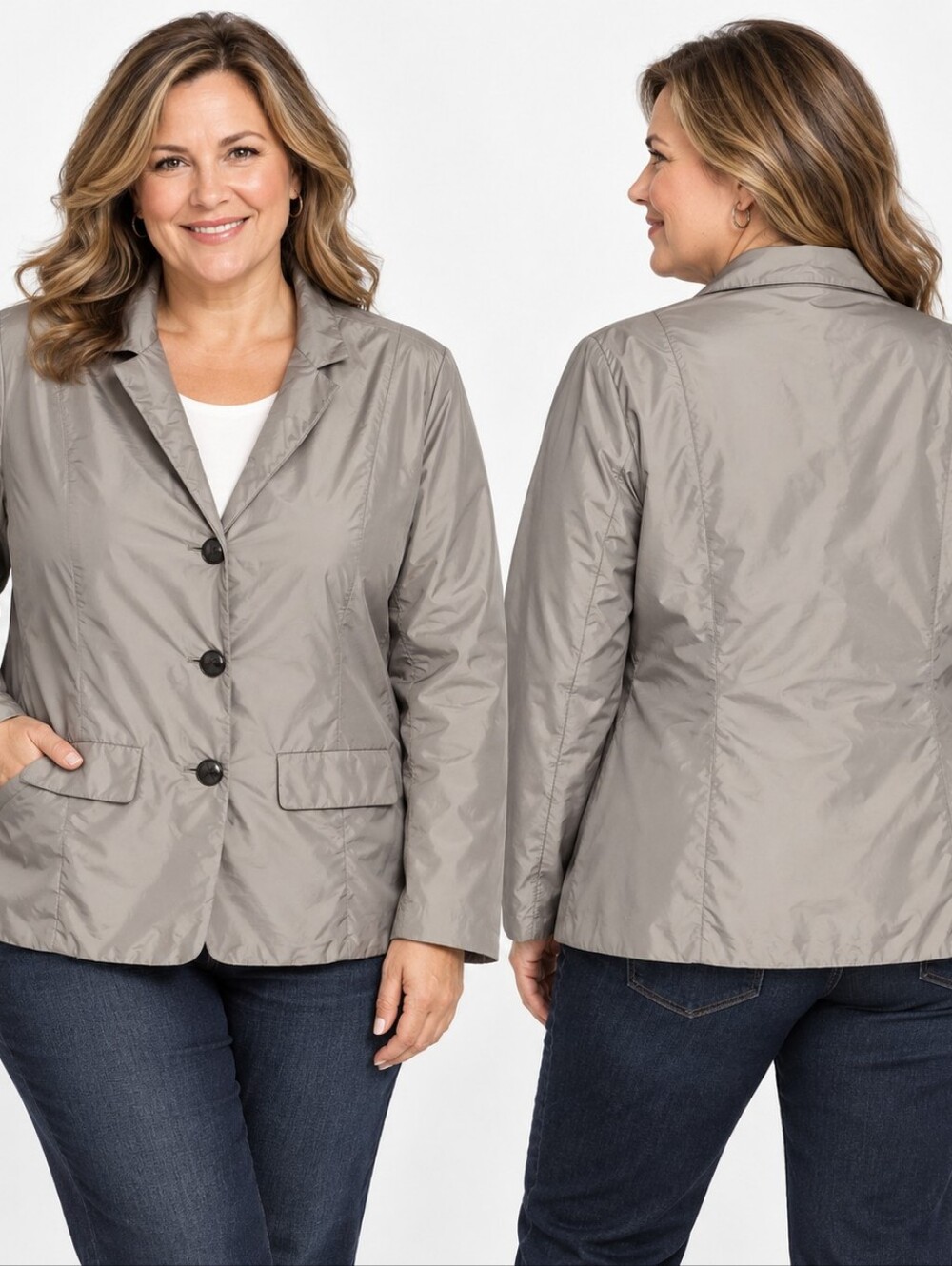 Talbots Woman 14W Taupe Gray Blazer Jacket Contemporary Casual Minimalist Quiet